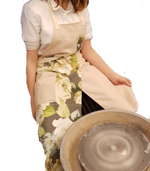Pottery split-leg apron - Green Blossom