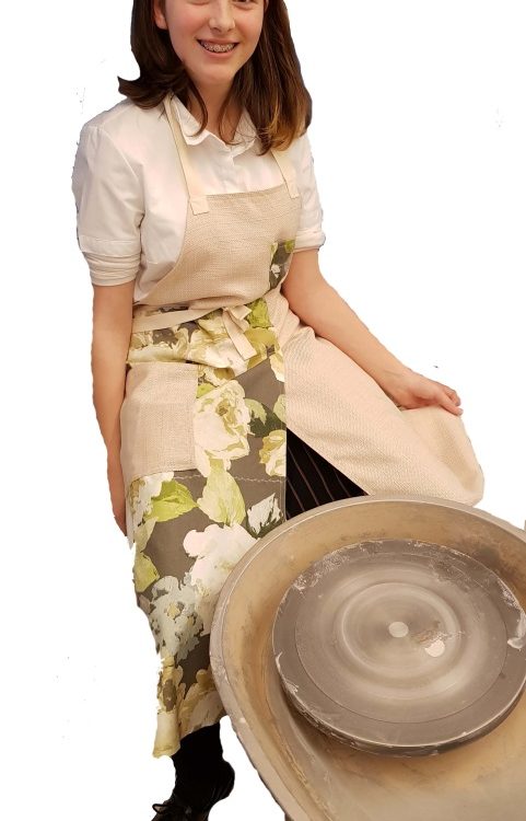 Pottery split-leg apron - Green Blossom