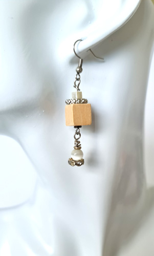 Wood-Cube-Drop-earrings-1cm-wide-x-4cm-long-with-diamente-pearl-like-embellishments-Deanna-Roberts-Studio