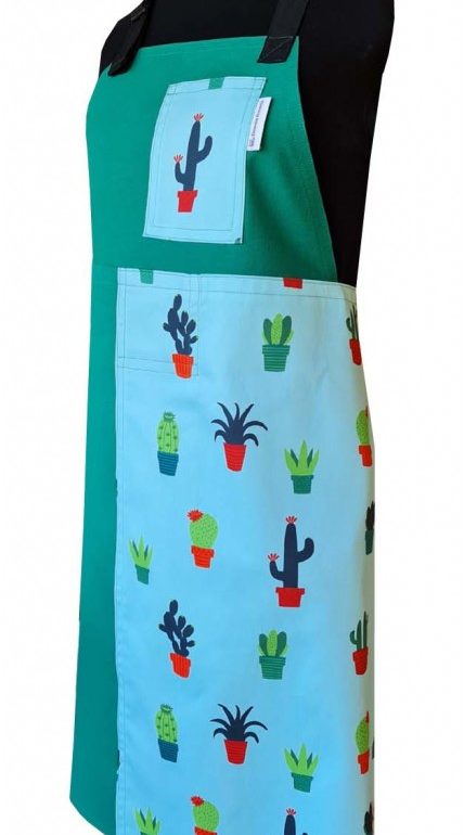 Prickly Green Split-leg apron (77 x 87) with neck strap & waist ties - Deanna Roberts Studio