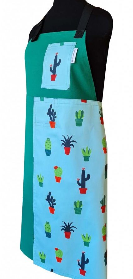 Prickly Green Split-leg apron (77 x 87) with neck strap & waist ties - Deanna Roberts Studio