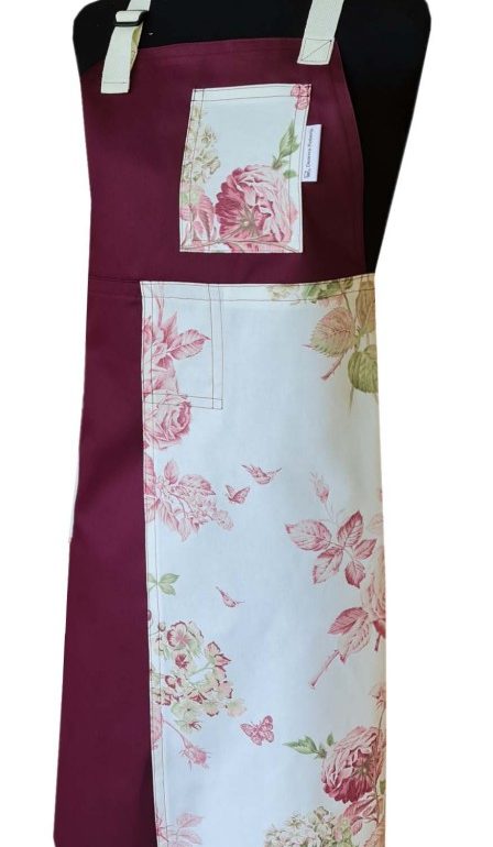 Spring Rose Split-leg apron (79 x 89) with adjustable neck strap and waist ties - Deanna Roberts Studio