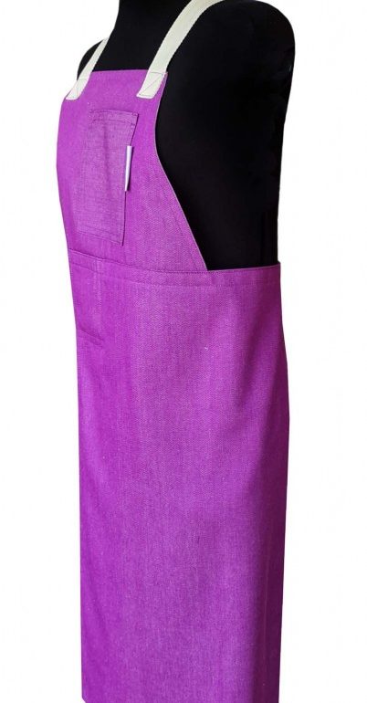 Magenta Split-leg denim apron (79 x 89) Crossover back - Deanna Roberts Studio