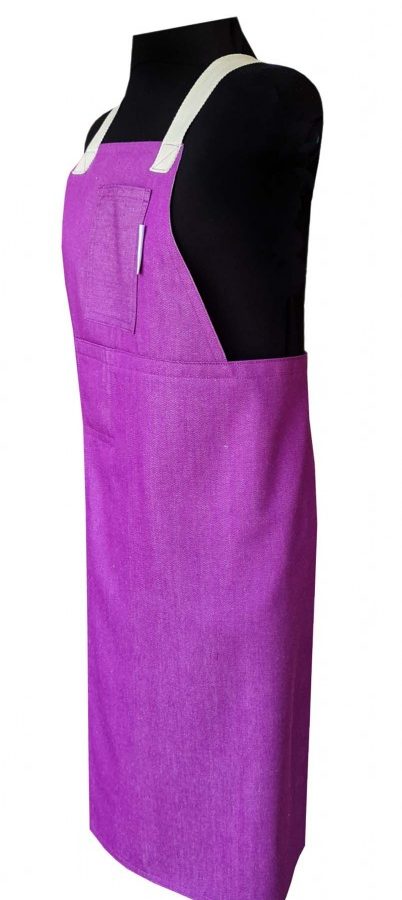 Magenta Split-leg denim apron (79 x 89) Crossover back - Deanna Roberts Studio
