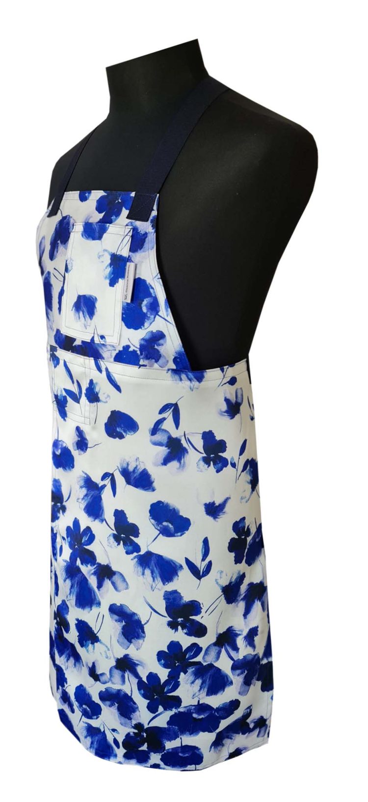 Belle Blue Split-leg apron 75 x 87 with Crossover Back - Deanna Roberts Studio