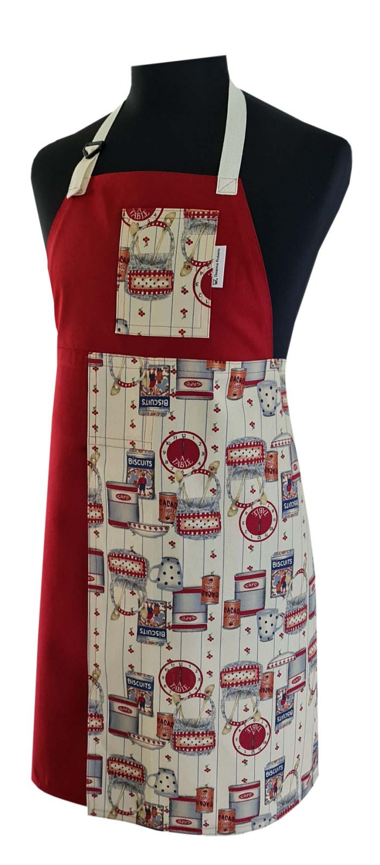 Cafe Red Split-leg apron 77 x 88 with adjustable neck strap & waist ties - Deanna Roberts Studio