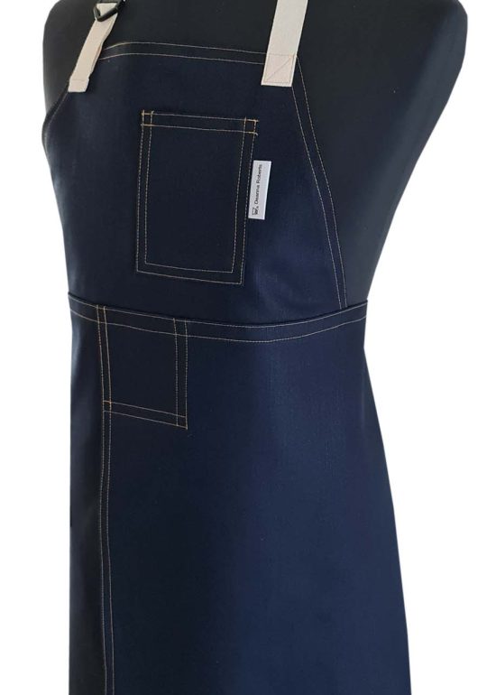 Dark Denim Split-leg Apron 76 x 83 with adjustable neck strap & waist ties - Deanna Roberts Studio
