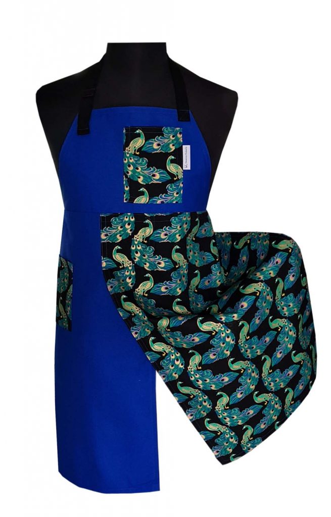 Peacock Blue Split-leg Apron 75 x 87 with adjustable neck strap & waist ties - Deanna Roberts Studio