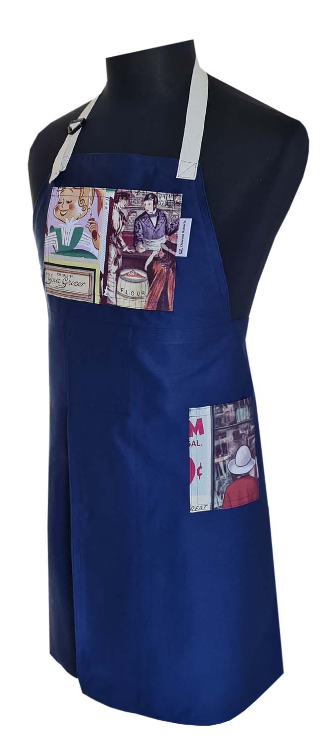 Blue Tess Split-leg apron 76 x 89 with adjustable neck strap & waist ties - Deanna Roberts Studio