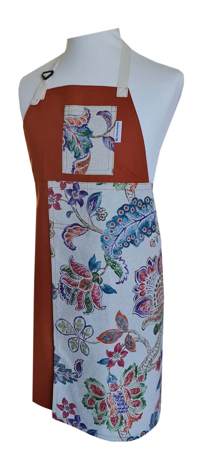 Copper Garden Split-leg apron 77 x 88 with adjustable neck strap & waist ties - Deanna Roberts Studio