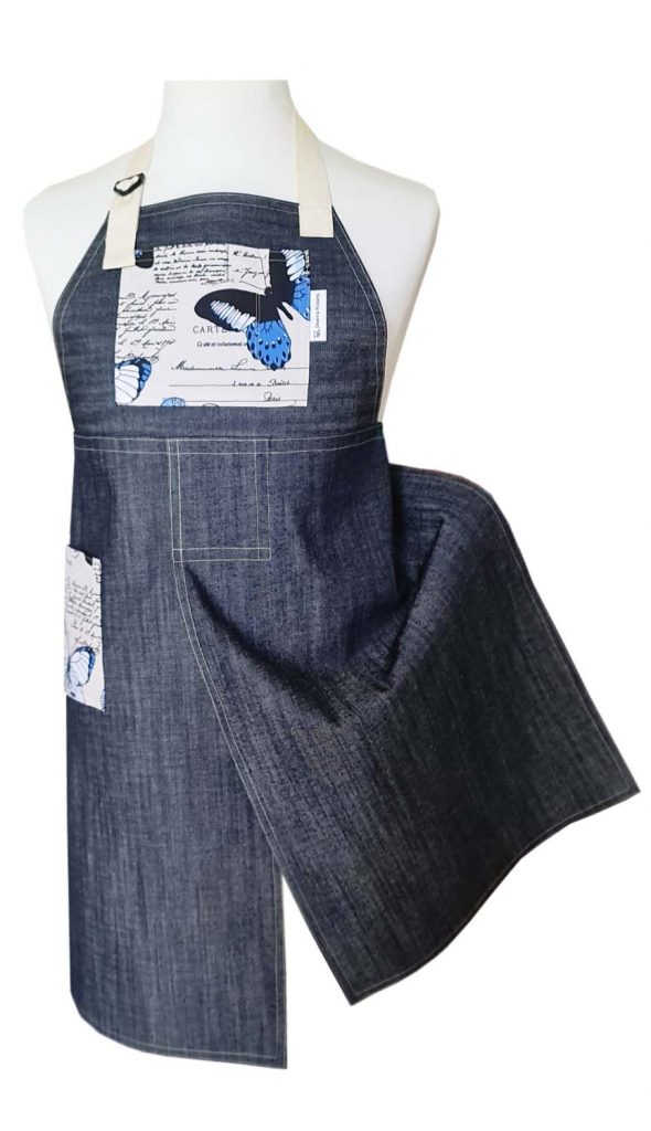 Carte Denim Split-leg apron 76 x 89 with adjustable neck strap & waist ties - Deanna Roberts Studio