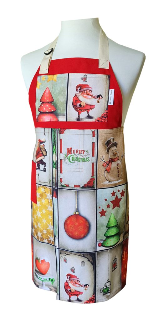 Christmas Split-leg apron 77 x 86 with adjustable neck strap & waist ties - Deanna Roberts Studio