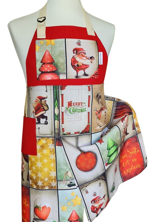 Christmas Split-leg apron 77 x 86 with adjustable neck strap & waist ties - Deanna Roberts Studio