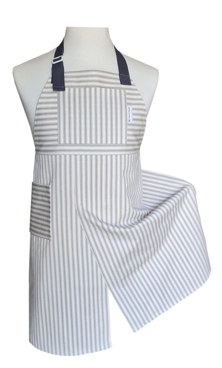 Ivory Steel Split-leg apron 76 x 86 with adjustable neck strap - Deanna Roberts Studio