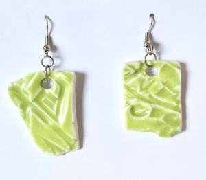 Lime green Jingdezhen Porcelain earrings 3cm x 3.7 at widest point - Deanna Roberts Studio