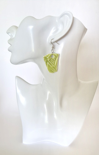 Lime green Jingdezhen Porcelain earrings 3cm x 3.7cm - Deanna Roberts Studio