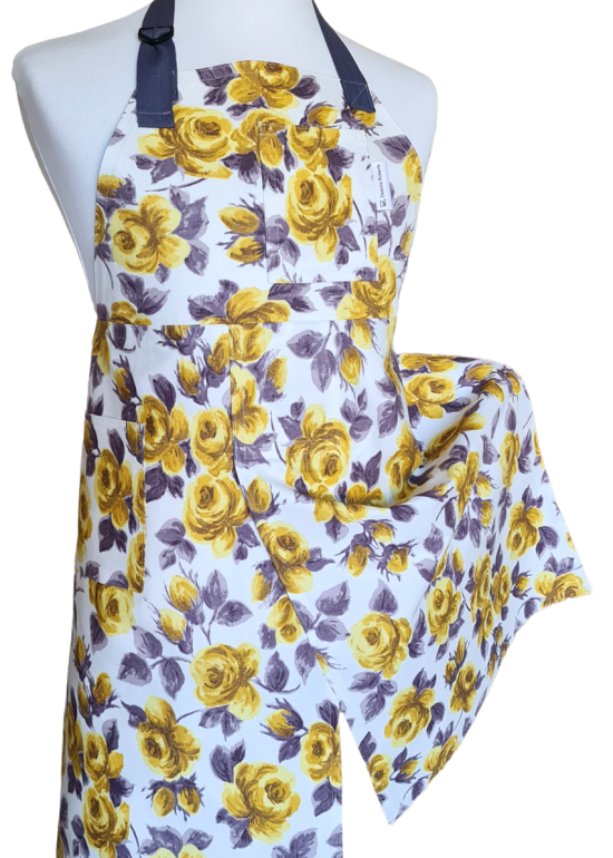 Lemon Rose Split-leg apron 78 x 91 with adjustable neck strap - Deanna Roberts Studio