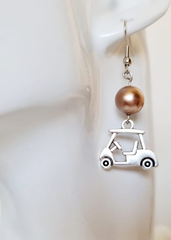Golf cart earrings with 9mm rose faux pearl - Deanna Roberts Studio
