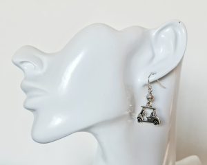 Golf cart golf ball earrings (Sterling silver hook) - Deanna Roberts Studio