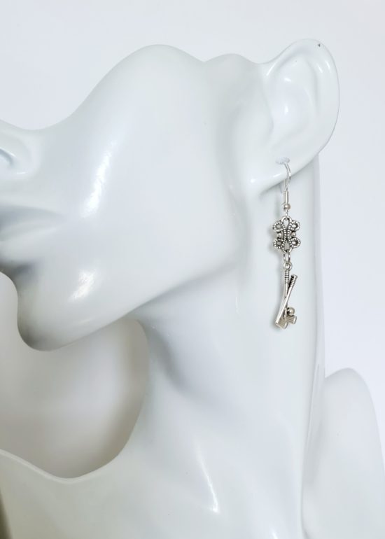 Golf-twin-clubs-earrings-with-lace-drop-Sterling-Silver