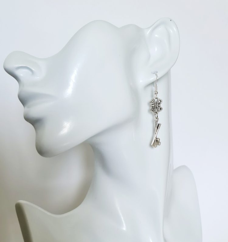 Golf-twin-clubs-earrings-with-lace-drop-Sterling-Silver