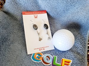 Golf twin clubs with 12mm charcoal bead (Sterling silver hooks) - Deanna Roberts Studio