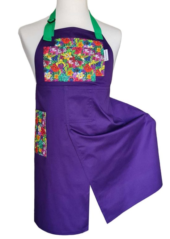 Violet Garden Split-leg apron 79 x 88 with adjustable neck strap - Deanna Roberts Studio