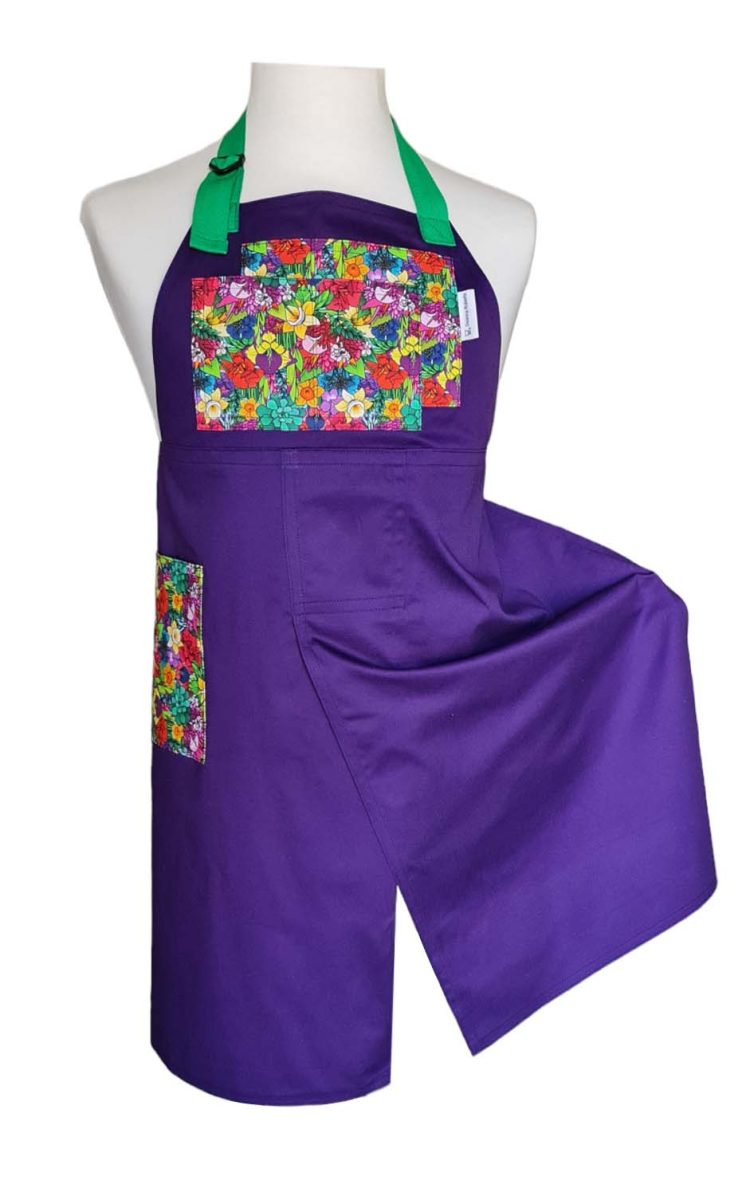 Violet Garden Split-leg apron 79 x 88 with adjustable neck strap - Deanna Roberts Studio