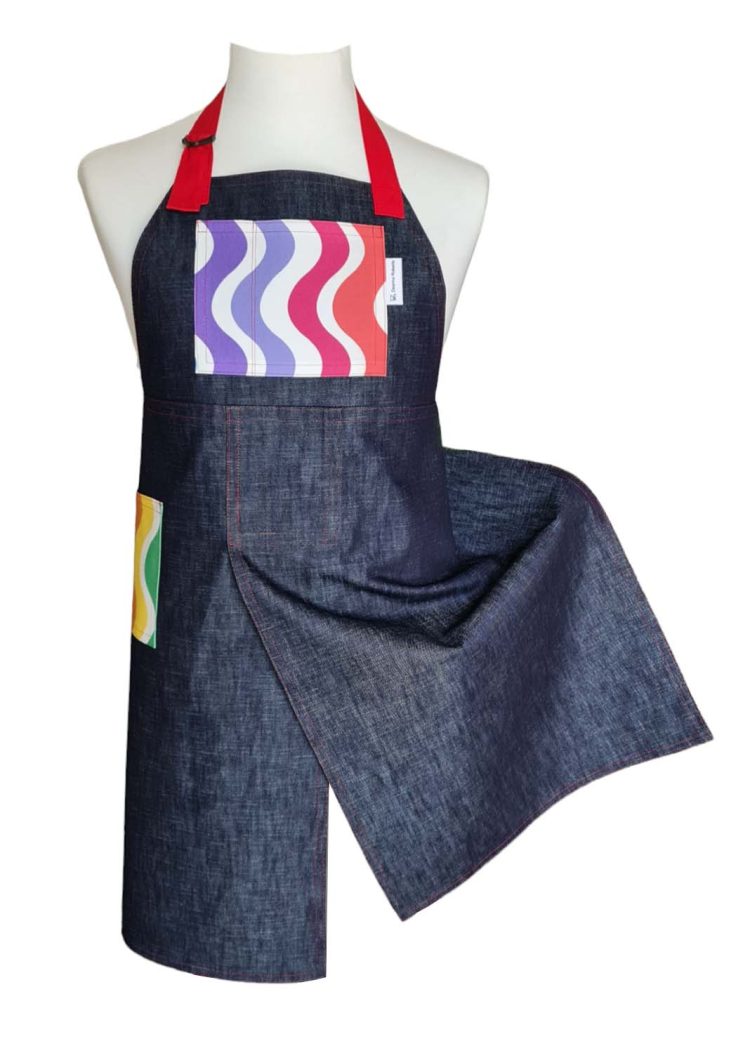 Denim Wave Split-leg apron 79 x 90 with adjustable neck strap - Deanna Roberts Studio