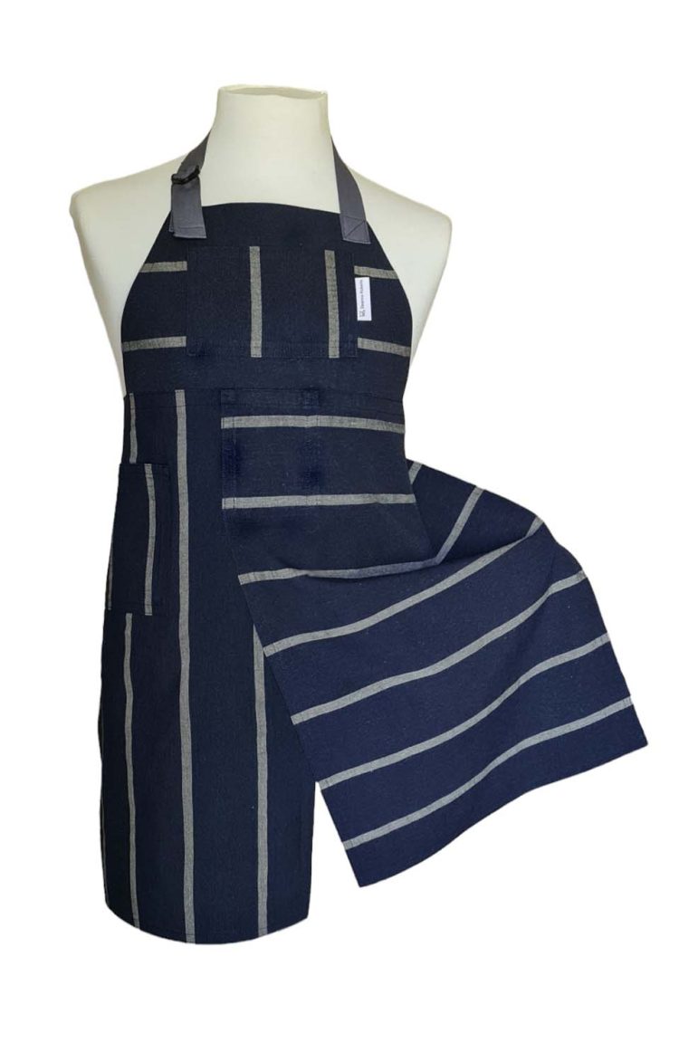 French Indigo Split-leg apron 70 x 83 with adjustable neck strap - Deanna Roberts Studio