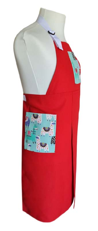Red Llama Split-leg apron 73 x 89 with adjustable neck strap - Deanna Roberts Studio