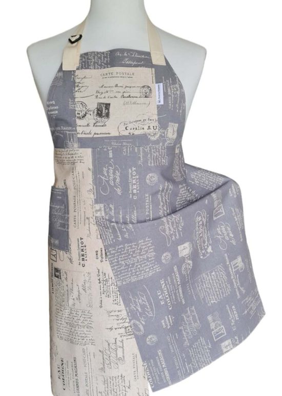 Paris Postale Split-leg apron 75 x 89 with adjustable neck strap - Deanna Roberts Studio