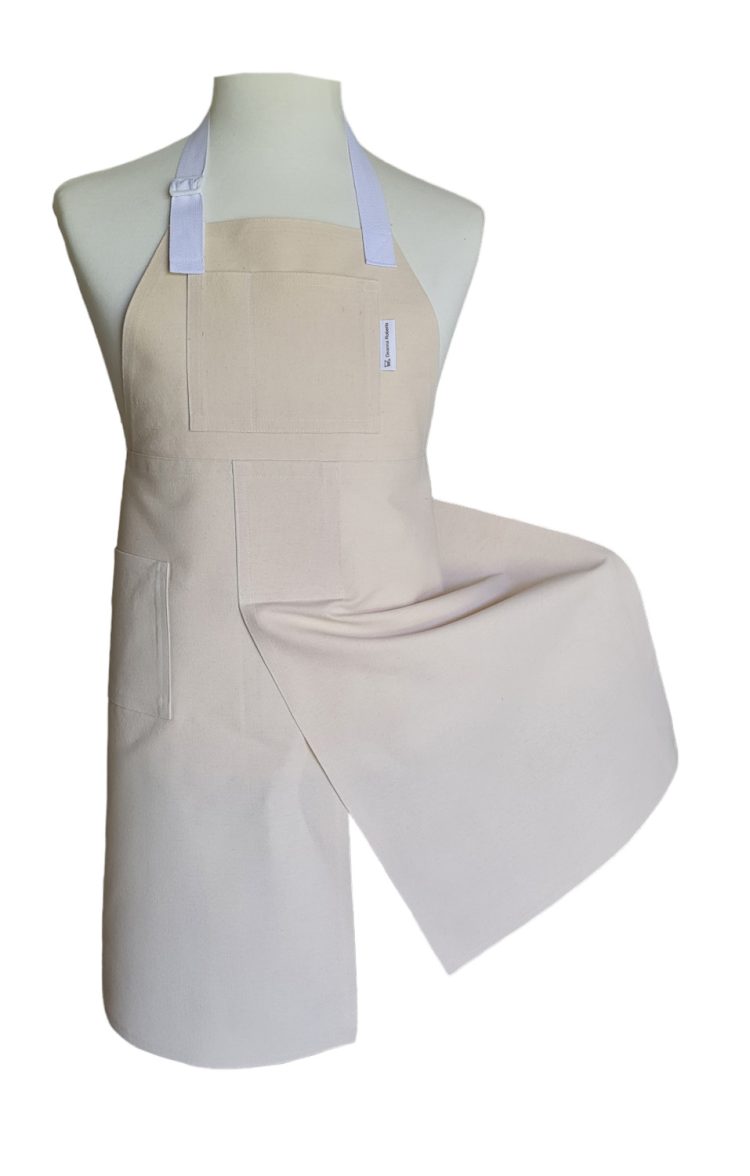 White Sand Split-leg apron 76 x 90 with adjustable neck strap - Deanna Roberts Studio
