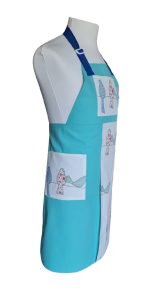 Aqua Bird Split-leg apron 76 x 90 with adjustable neck strap - Deanna Roberts Studio