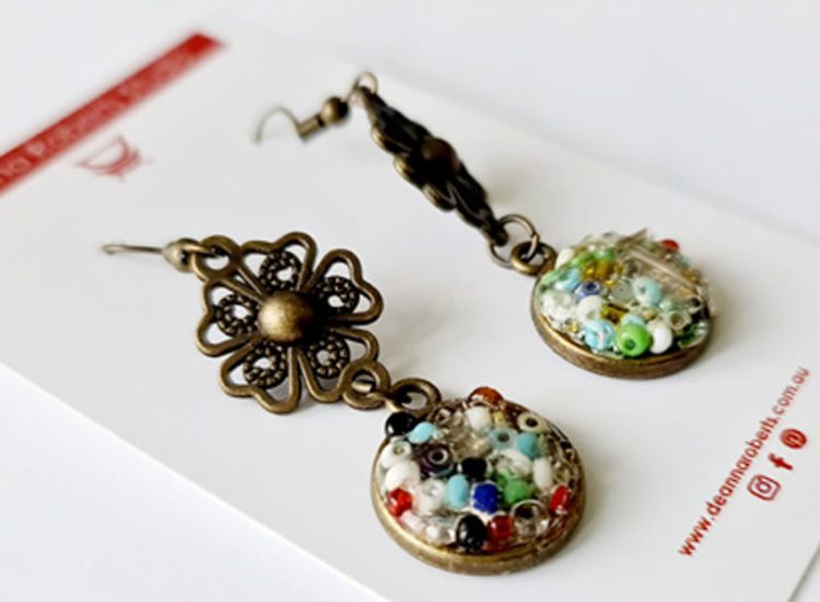 Multicoloured seed bead bronze finished earrings - destash.au (2)