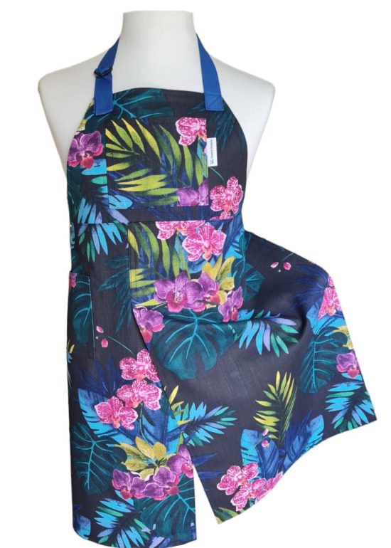 Night Garden Split-leg apron 77 x 89 with adjustable neck strap - Deanna Roberts Studio