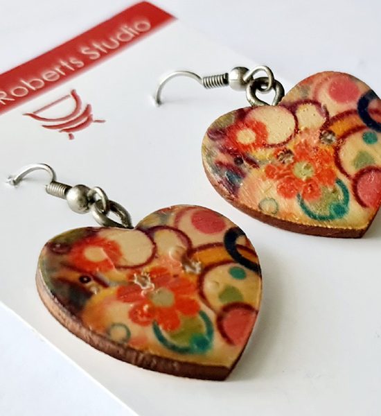 Wooden colourful button heart earrings - destash.au (2)