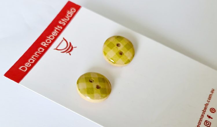 Gingham Button wooden earrings with resin finish - destash.au