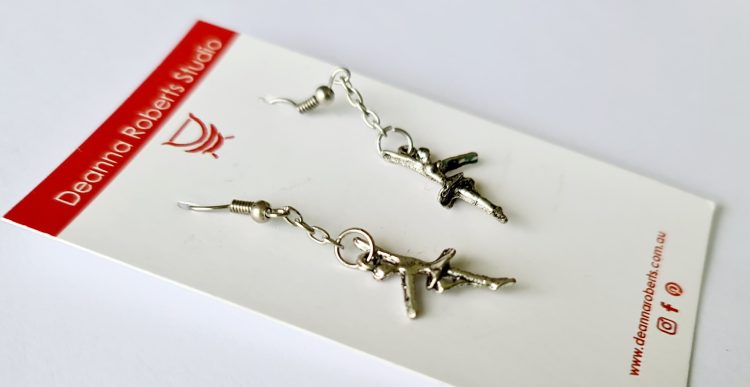 Silver plate ballerina earrings 4cm x 1cm with small chain and 2 cute ballerinas destash.au