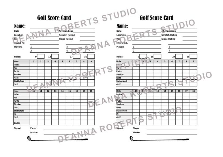 Golf Score Card (with watermark) - Deanna Roberts Studio