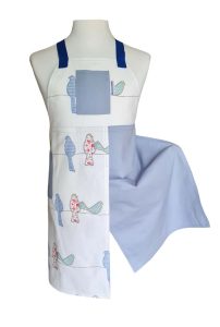 Grey Bird Split-leg apron 76 x 90 with crossover back ties and 2 pockets - Deanna Roberts Studio