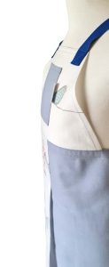 Grey Bird Split-leg apron 76 x 90 with crossover back ties and 2 pockets - Deanna Roberts Studio