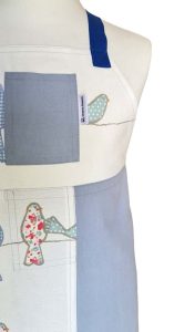 Grey Bird Split-leg apron 76 x 90 with crossover back ties and 2 pockets - Deanna Roberts Studio