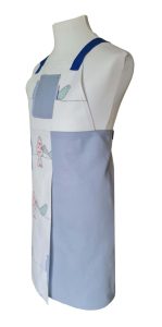 Grey Bird Split-leg apron 76 x 90 with crossover back ties and 2 pockets - Deanna Roberts Studio